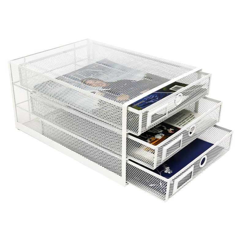 Exerz Paper Sorter 3 Drawer Wire Mesh A4 / Desk Multifunctional Desk Organiser/Multi-Layer Letter Tray - for Documents  Magazines  Notebooks and Letter (White) - Image 5